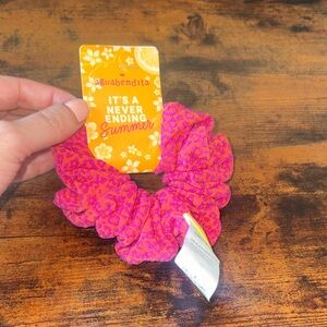 Agua Bendita Handmade Scrunchie Pink Orange Resort Swim Fabric NWT